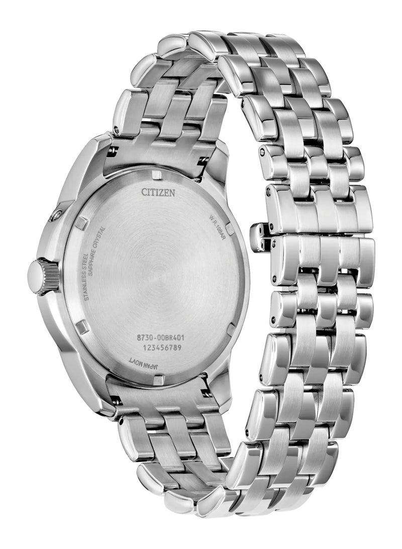 سيتيزن Calendrier Eco-Drive Men’s Watch BU0080-52X, 43.3mm Salmon Dial, Silver Stainless Steel Case & Strap, 100 m WR - Image 4